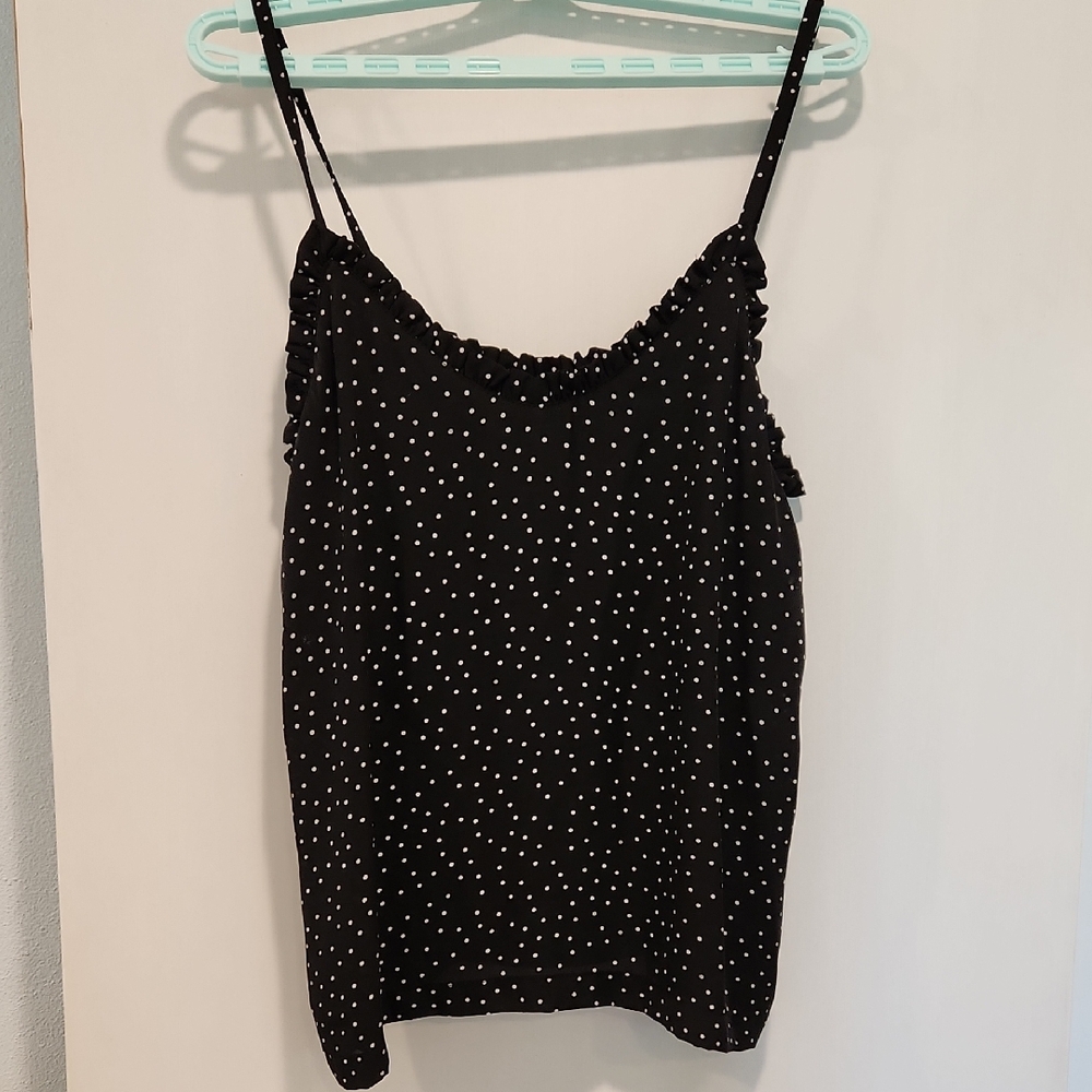 Womens Bobeau Black and White Polka Dot Camisole, Sz L